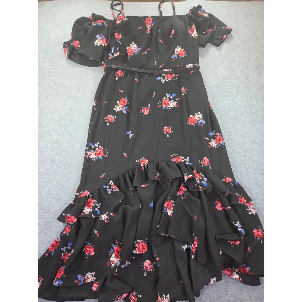 Social Graces Womens Floral High-Low Ruffle Dress 10 Black Romantic